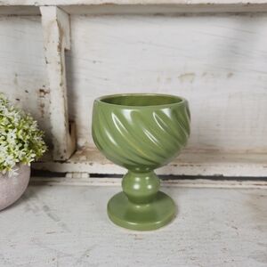 Vintage Hull USA Pottery F5 Green Goblet Planter- Art Deco Pedestal Vase- Retro
